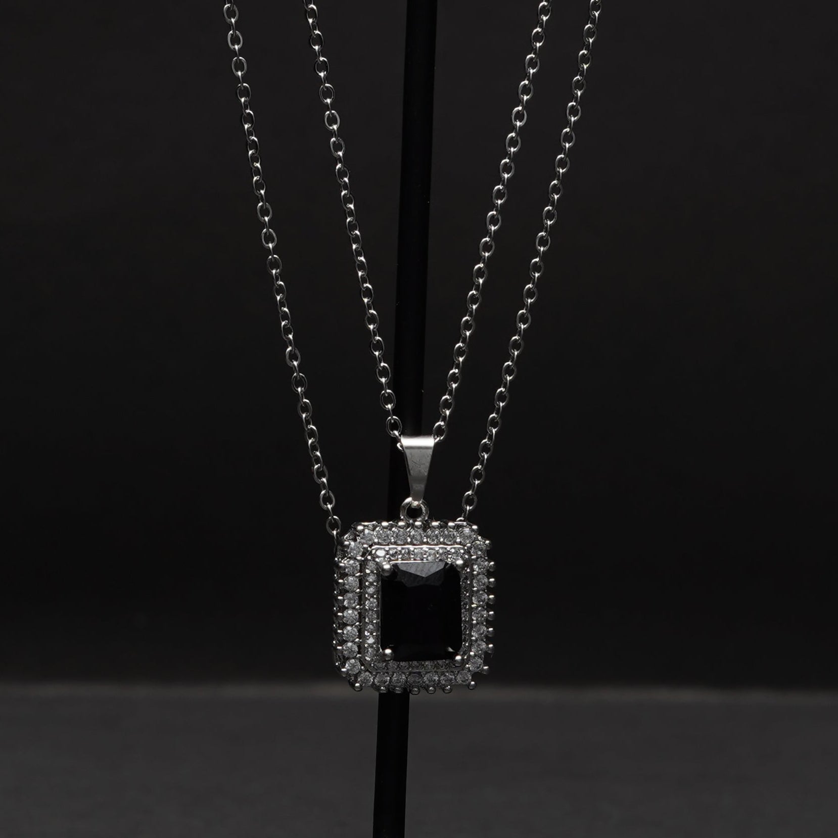 Silver Black Stone Locket