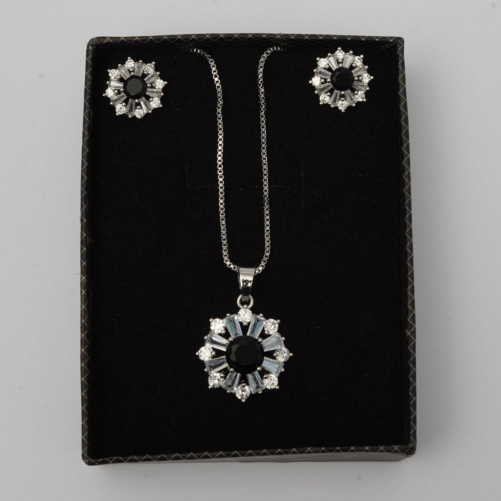 Daily Wear Black Stone Locket and Earrings Set