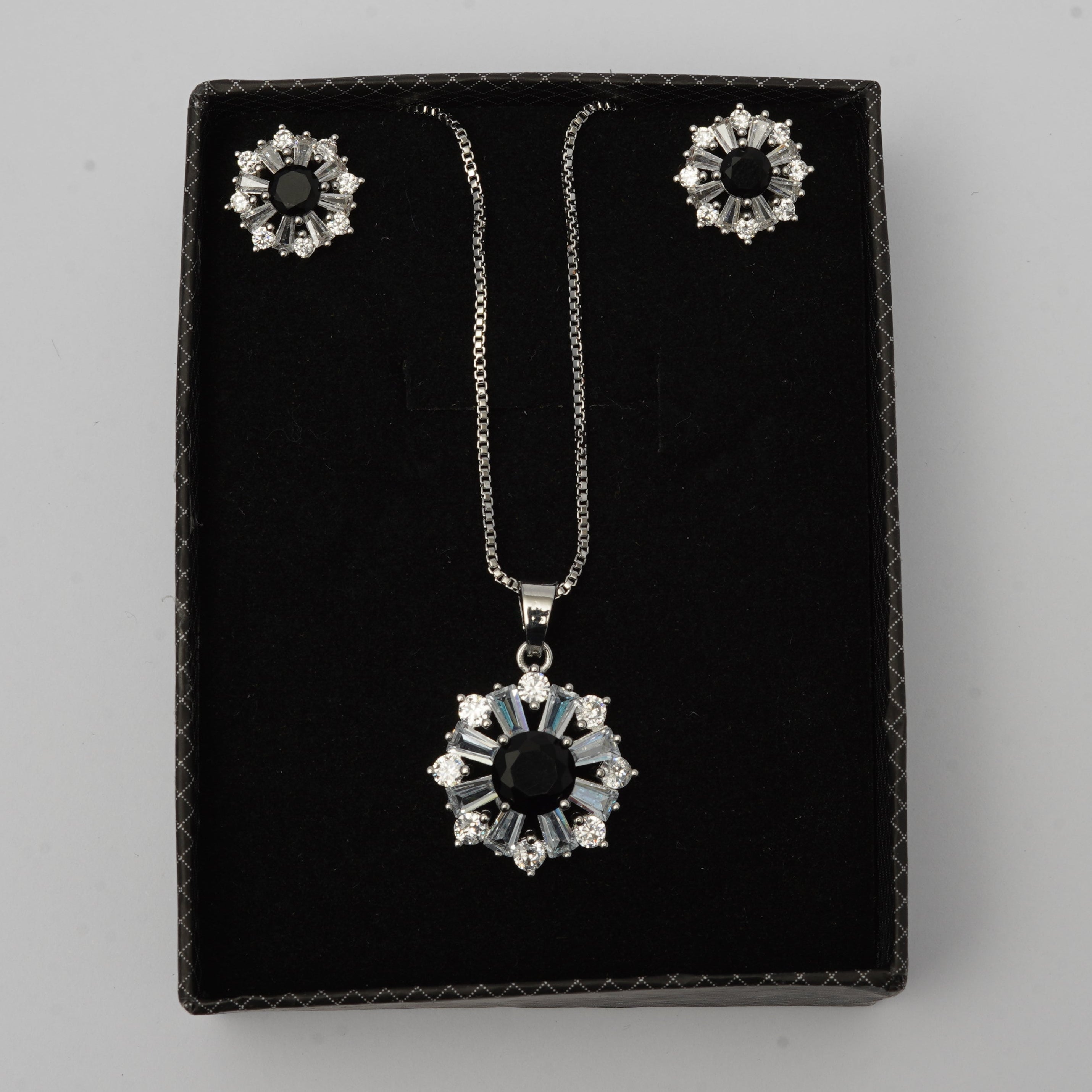 Daily Wear Black Stone Locket and Earrings Set