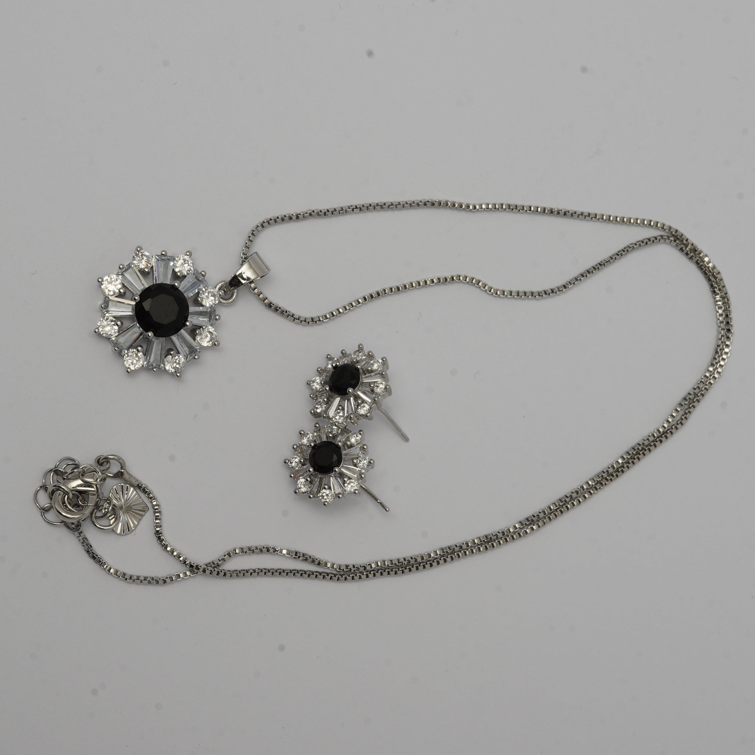 Daily Wear Black Stone Locket and Earrings Set