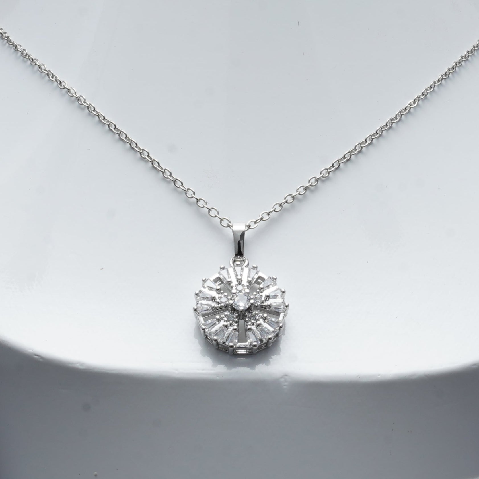 Silver-White Stone Locket and Earring Set