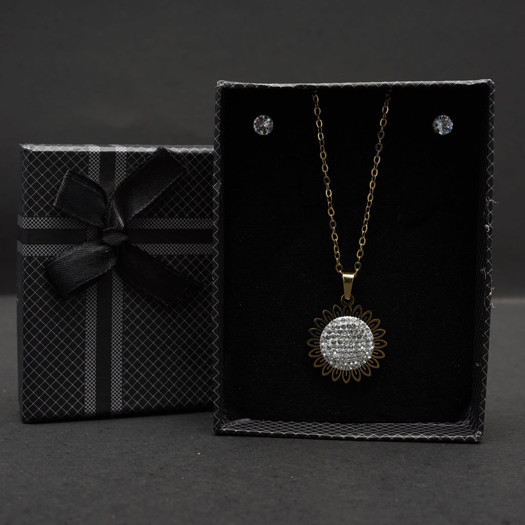 Golden Sunflower Locket and Earring Set