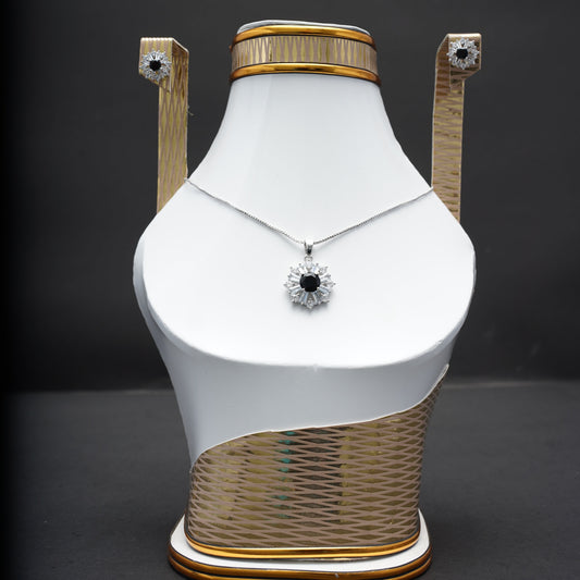 Daily Wear Black Stone Locket and Earrings Set