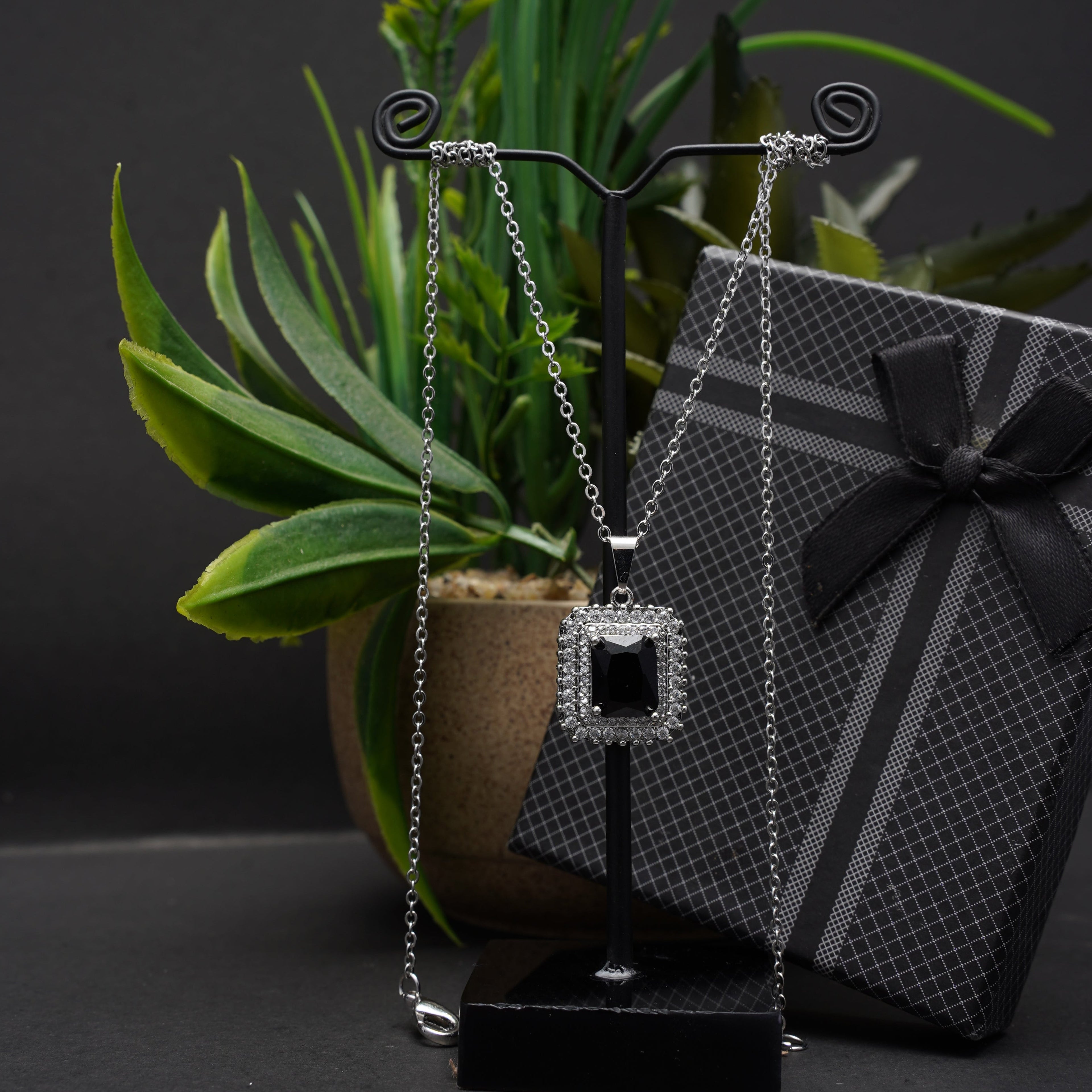 Silver Black Stone Locket