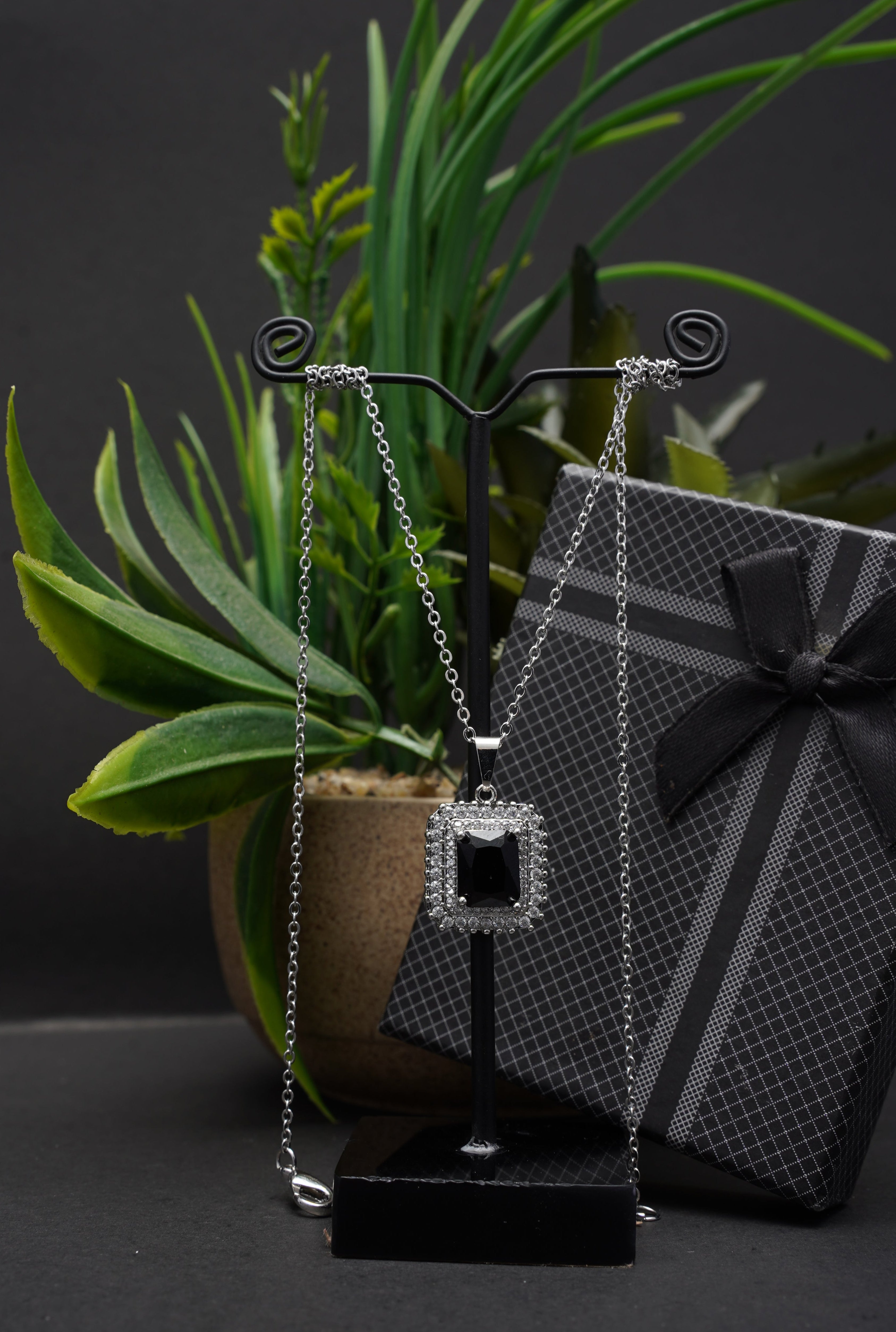 Silver Black Stone Locket