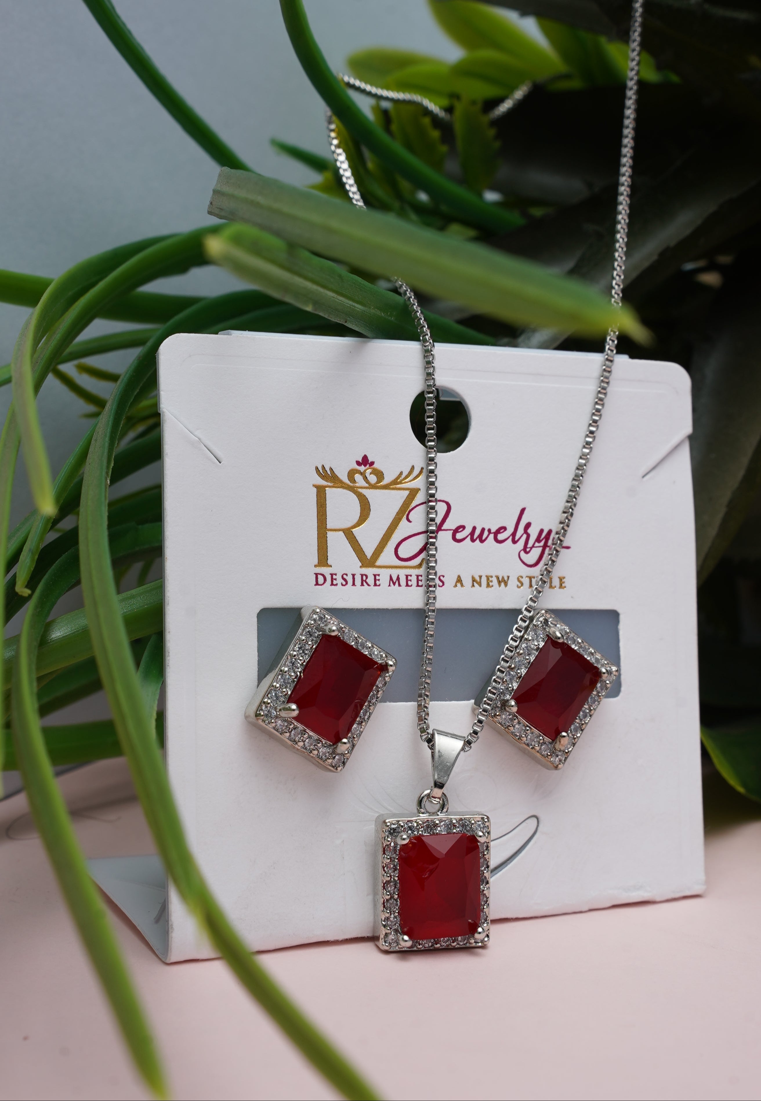 Red Stone Locket Set