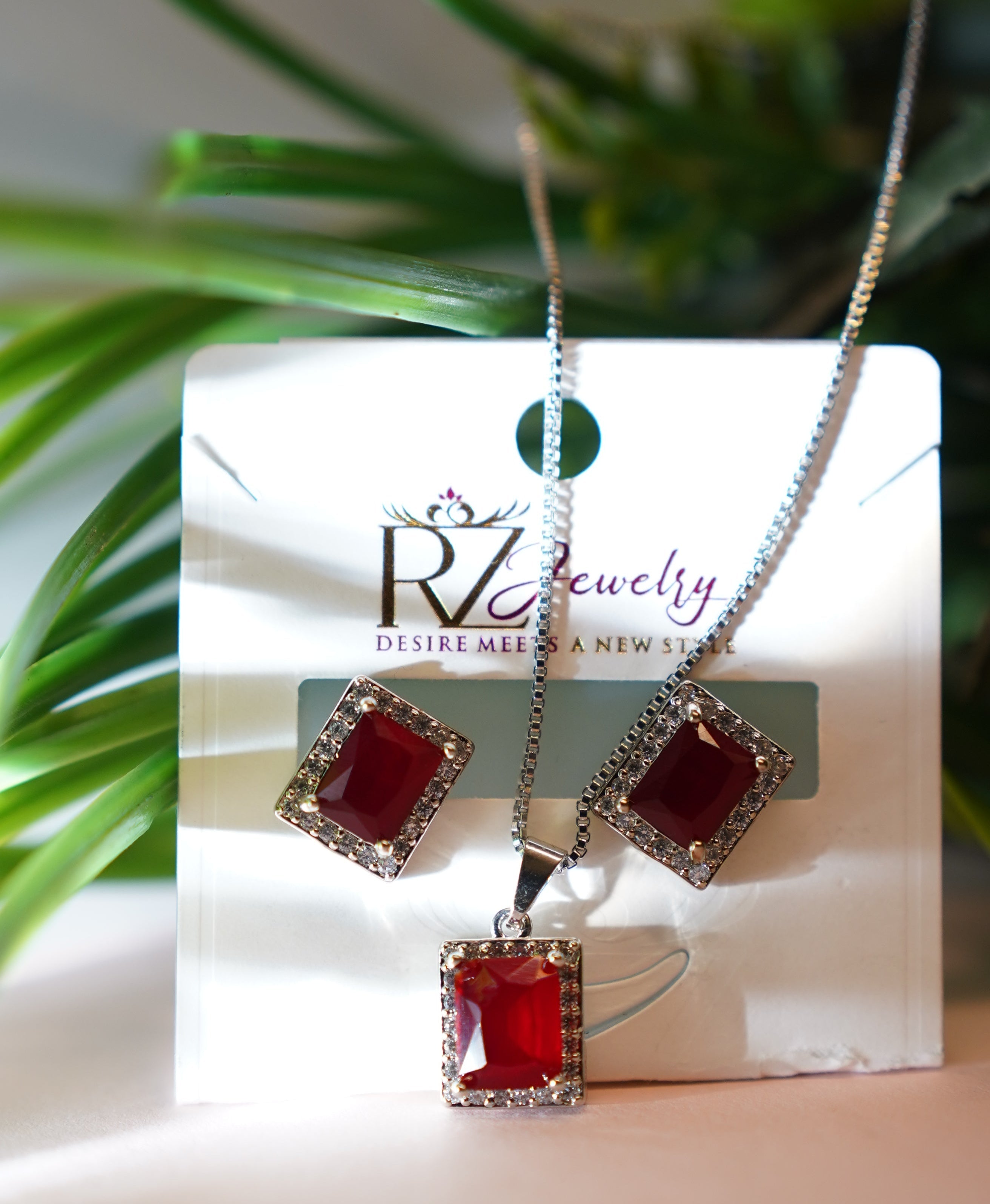 Red Stone Locket Set