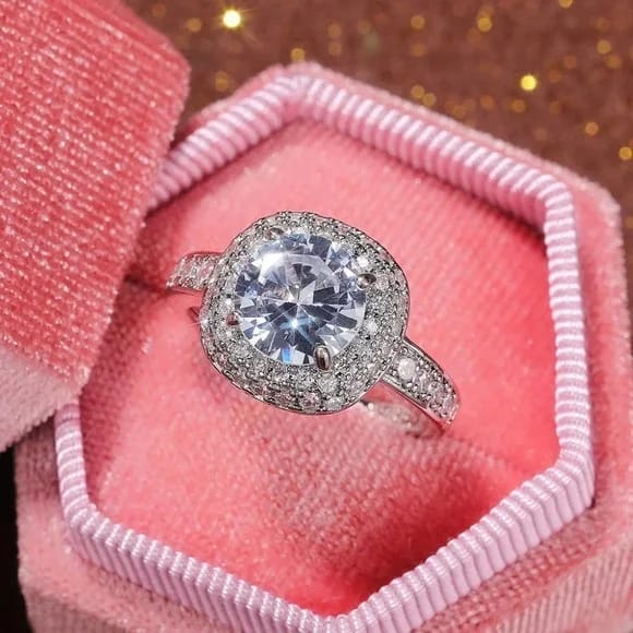 Luxury Silver Halo Crystal  adjustable Ring for your love